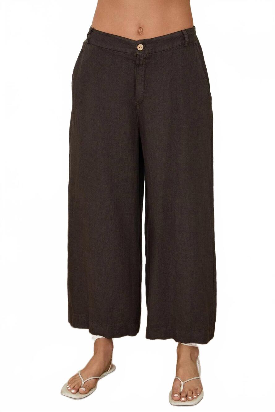 NEW MILIO MILANO wide leg linen gaucho pants in chocolate brown